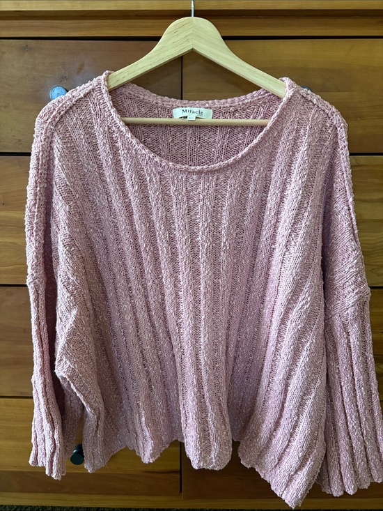 Miracle Sweaters - Miracle Ribbed Knit Oversized Cropped Pullover Light Dusty Pink